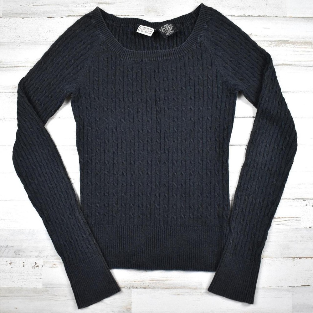 Y2K Vintage Arizona Cable Knit Sweater Juniors XL Slim Fit Black Grunge Coquette